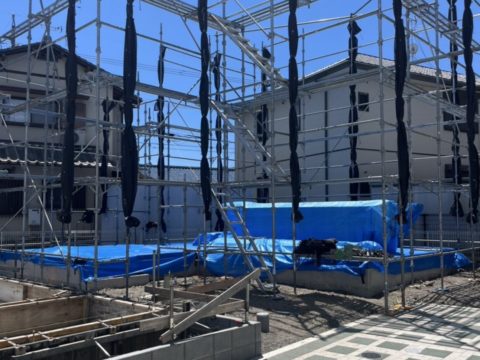 上棟前日の様子（先行足場）